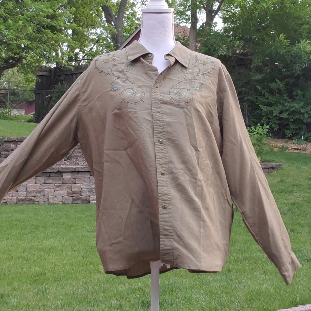 White Stag green gingham button up top XL 16 18 - Picture 2 of 9
